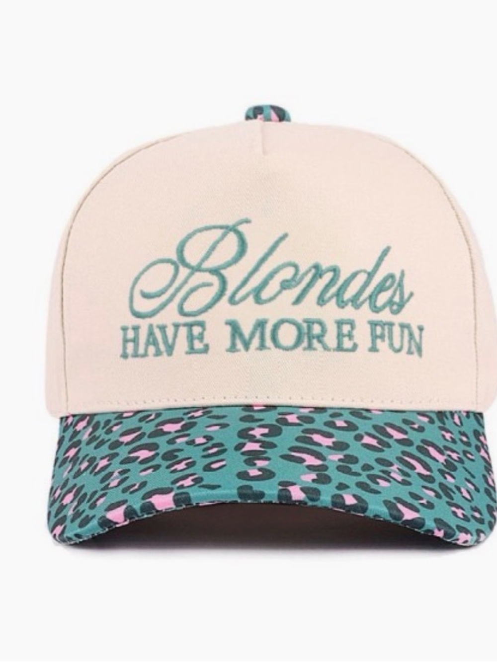 Blondes Have More Fun Pink & Teal Leopard Print Baseball Cap